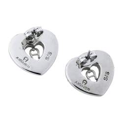 Aigner Silver Tone Heart Crystal Stud Earrings