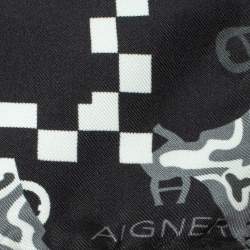 Aigner Black Animal Motif Print Silk Scarf