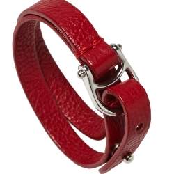 مملوكة مسبقًا سوار إيغنر جلد أحمر داكن إلتفاف مزدوج