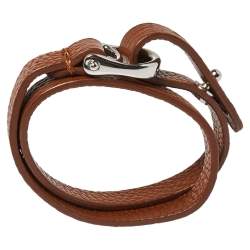 مملوكة مسبقًا Aigner Brown Leather Double Tour Logo Bracelet