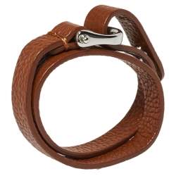 مملوكة مسبقًا Aigner Brown Leather Double Tour Logo Bracelet