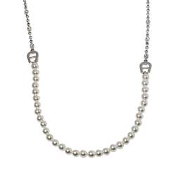 Pre Owned Aigner Crystal & Faux Pearl Silver Tone Necklace