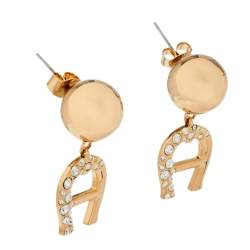 Aigner Gold Tone Layered Bracelet and Logo Drop Earrings Set