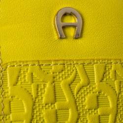Pre Owned Aigner Yellow Logo Embossed Leather Phone Case