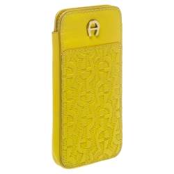 Pre Owned Aigner Yellow Logo Embossed Leather Phone Case