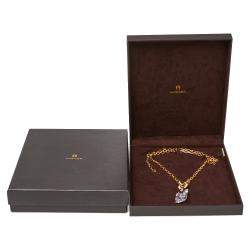 Pre Owned Aigner Gold Tone Large Crystal Pendant Necklace