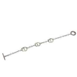 Aigner Silver Tone Crystal and Enamel Logo Toggle Bracelet 