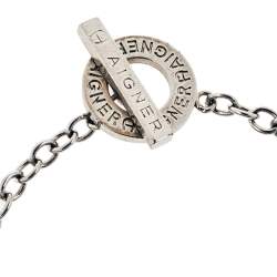 Aigner Silver Tone Crystal and Enamel Logo Toggle Bracelet 