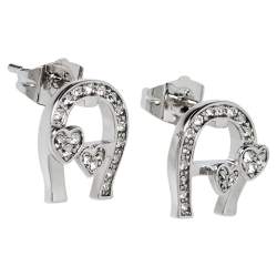 مملوكة مسبقًا طقم أقراط و قلادة أيغنر دلاية قلب شعار الماركة مزين كريستال