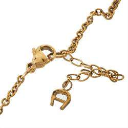 Aigner Gold Tone Mother of Pearl Crystal Logo Pendant Necklace
