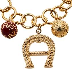Pre Owned Aigner Crystal Gold Tone Charm Bracelet