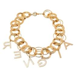 Pre Owned Aigner Gold Tone Crystal Logo Charm Choker Necklace