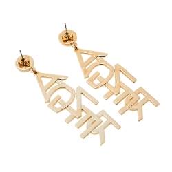 Pre Owned Aigner Gold Tone Crystal Logo Drop Earrings