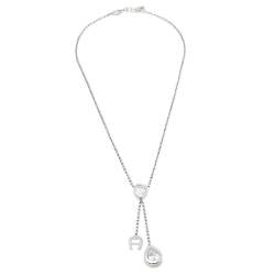 Pre Owned Aigner Crystal Embellished Logo Pendant Silver Tone Necklace