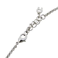 Pre Owned Aigner Crystal Embellished Logo Pendant Silver Tone Necklace