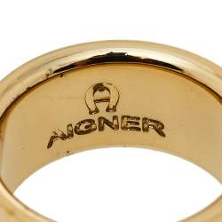 Aigner Gold Tone Logo Band Ring Size EU 54.5
