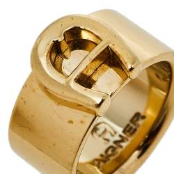 Aigner Gold Tone Logo Band Ring Size EU 54.5