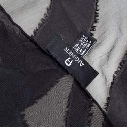 Aigner Black Fil Coupe Logo Pattern Sheer Silk Stole