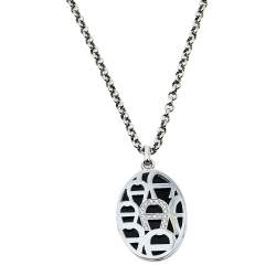 Pre Owned قلادة أيغنر مزدوجة شعار كريستال فضية اللون