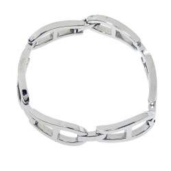 Pre Owned Aigner Silver Tone Metal Logo Link Bracelet