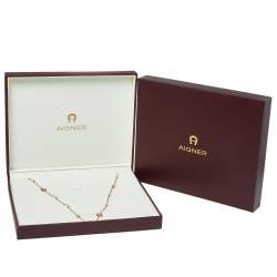 Pre Owned Aigner Rose Gold Plated Crystal A-Logo & Pearls Chain Necklace