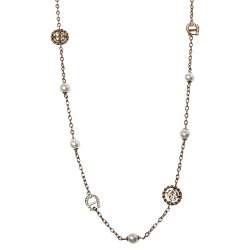 Pre Owned Aigner Rose Gold Plated Crystal A-Logo & Pearls Chain Necklace