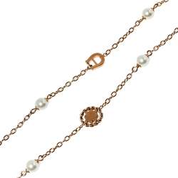 Pre Owned Aigner Rose Gold Plated Crystal A-Logo & Pearls Chain Necklace