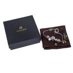 Pre Owned Aigner Silver Tone Logo Sphere Pearl Toggle Bracelet