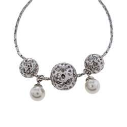 Pre Owned Aigner Silver Tone Logo Sphere Pearl Toggle Bracelet