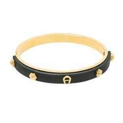 مملوكة مسبقًا Aigner Dark Green Leather Gold Tone Cuff Bracelet