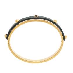 مملوكة مسبقًا Aigner Dark Green Leather Gold Tone Cuff Bracelet