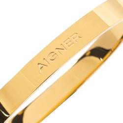 مملوكة مسبقًا Aigner Dark Green Leather Gold Tone Cuff Bracelet