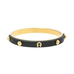 مملوكة مسبقًا Aigner Dark Green Leather Gold Tone Cuff Bracelet