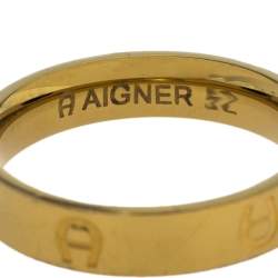Pre Owned Aigner Gold Tone Logo Narrow Band Ring Size EU 52