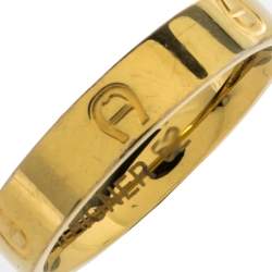 Pre Owned Aigner Gold Tone Logo Narrow Band Ring Size EU 52