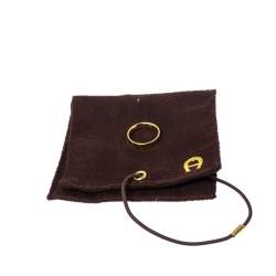 Pre Owned Aigner Gold Tone Logo Narrow Band Ring Size EU 52