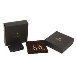 Pre Owned Aigner Horseshoe Crystals Gold Tone Drop Earrings