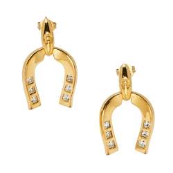 Pre Owned Aigner Horseshoe Crystals Gold Tone Drop Earrings