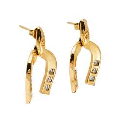 Pre Owned Aigner Horseshoe Crystals Gold Tone Drop Earrings