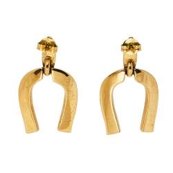 Pre Owned Aigner Horseshoe Crystals Gold Tone Drop Earrings