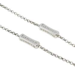 Pre Owned Aigner Silver Tone Logo Bar & Pearl Station Necklace