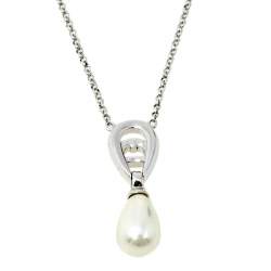 مملوكة مسبقًا Aigner A-Logo Pearl Crystal Silver Tone Pendant Necklace