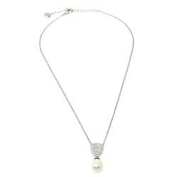 مملوكة مسبقًا Aigner A-Logo Pearl Crystal Silver Tone Pendant Necklace