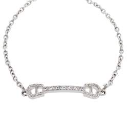 Pre Owned سوار أيغنر معدن فضي اللون مزين شعار الماركة كريستال وسلسلة 