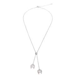 مملوكة مسبقًا طقم قلادة وأقراط أيغنر لون فضي شعار كريستال