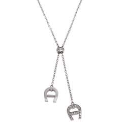 مملوكة مسبقًا طقم قلادة وأقراط أيغنر لون فضي شعار كريستال