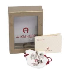 مملوكة مسبقًا طقم قلادة وأقراط أيغنر لون فضي شعار كريستال