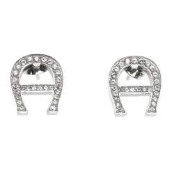 مملوكة مسبقًا طقم قلادة وأقراط أيغنر لون فضي شعار كريستال