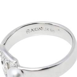 Pre Owned خاتم أيغنر شعار لؤلؤ كريستال لون فضي مقاس EU 54