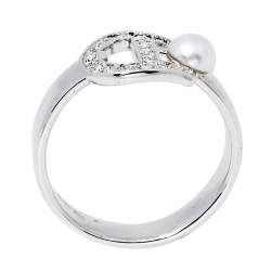 Pre Owned خاتم أيغنر شعار لؤلؤ كريستال لون فضي مقاس EU 54